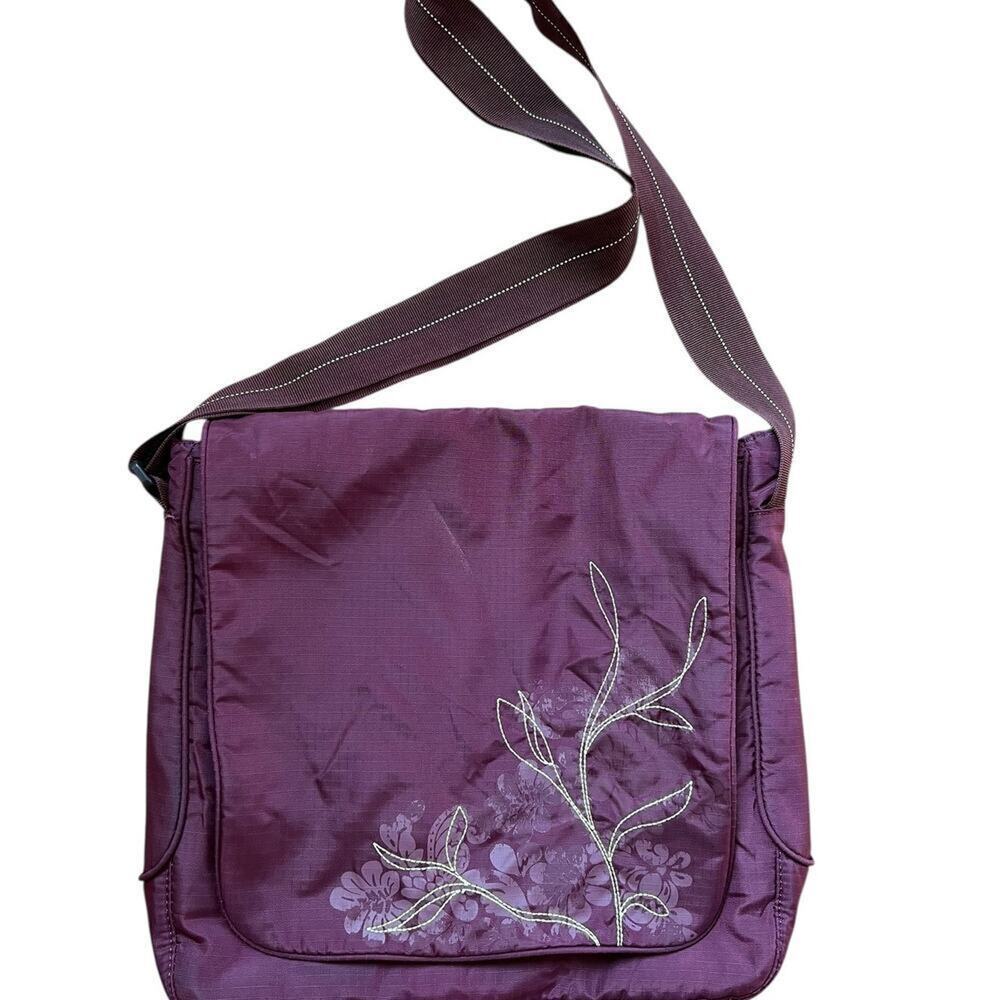 Eddie Bauer Plum Crossbody Messenger Bag Embroidered Flap